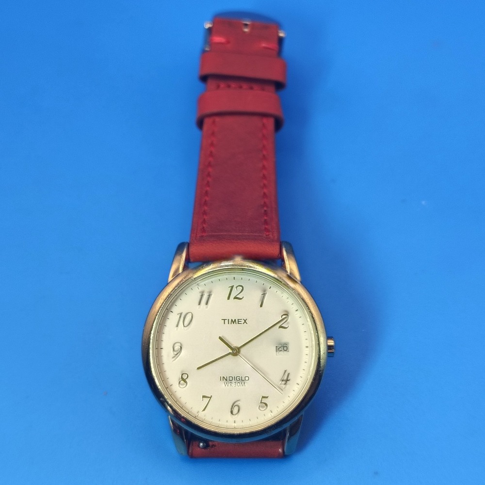 Vintage 2007 Timex Date 35mm Men's Quartz Watch Leather Strap Deployment Clasp - Picture 10 of 10